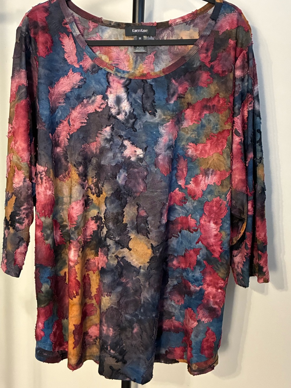 Karen Kane Multicolor Feather Textured Print Tunic Top - Pink, Blue, Gold 3X